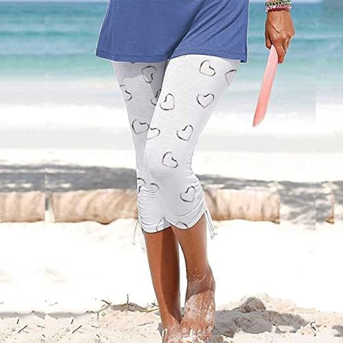 חוף קפרי לנשים מזדמן קיץ אלסטי מותניים חותלות קאפרי מרוקקות שרוול פעיל מכנסיים קצוצים דקים