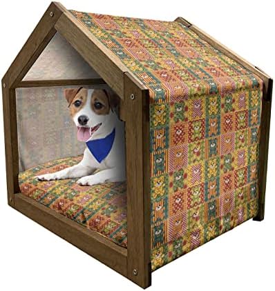 בית חיות מחמד מעץ לונאק בקתות, דפוס צבעוני עם טלאי סגנון טלאי צעצועים הצעצועים מצחיקים, מלונה כלבים
