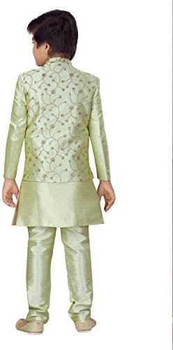 Ahhaaaaa ילדים אתניים Banarasi Silk Waistcoat Curta and Pajama נקבעו לבנים