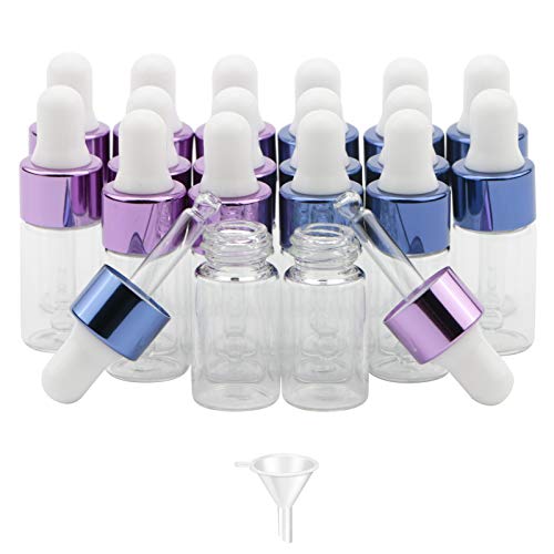חבילת ג'יוווו של 18 3 מל בקבוקי טפטפת זכוכית שמן אתרי ברורה עם סגול + כובע בורג עגול כחול לבושם דגימת