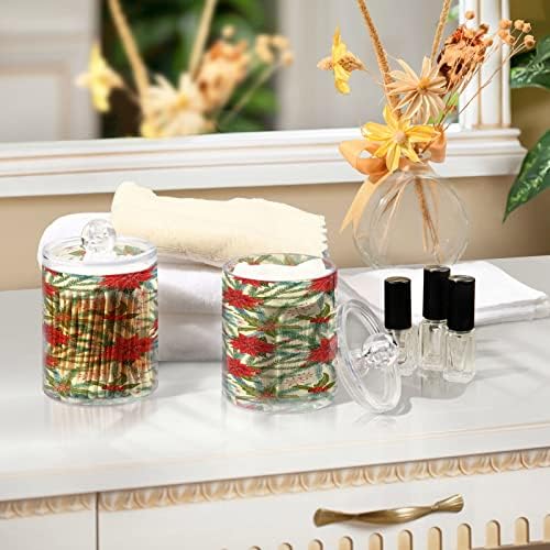 Alaza 4 Pack QTIP Holder Dispenser Poinsettia פרחים מארגני אמבטיה לחג המולד מיכלים לכדורי כותנה/ספוגיות/רפידות/חוט