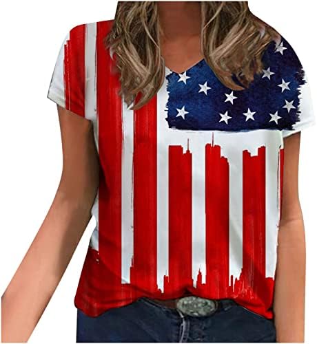 חולצות טי לנשים לנשים סתיו שרוול קצר שרוול קצר V עמוק V עצמאות יום עצמאות חולצות גרפיות חולצות נשים