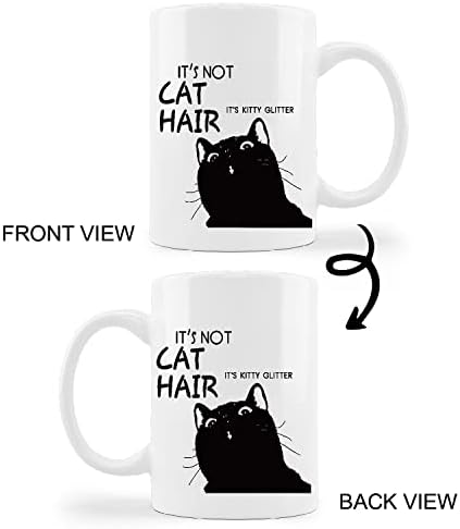 Kunlisa מצחיק כוס ספל חתולים שחור מצחיק, זה לא שיער חתול זה קיטי נצנצים קרמיקה קרמיקה ספל -11oz כוס
