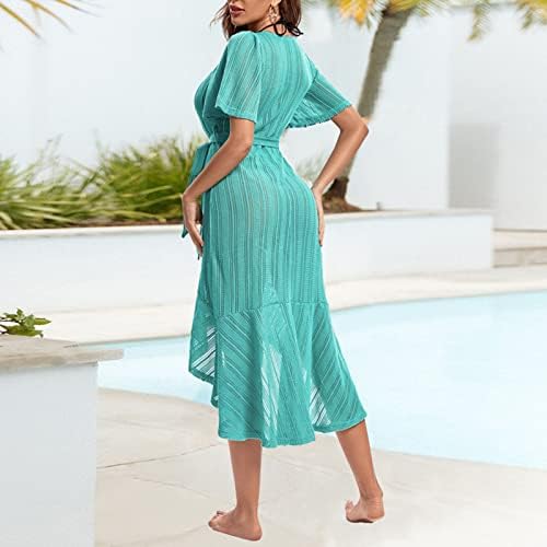 שמלת נשים ג'נרית לקיץ 2023 סגירת המותניים החדשה של צווארון V גזרת חוף טמפרמנט סקסית עם שמלת חגורה