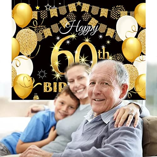 סאליאה 7 על 5 רגל רקע יום הולדת שמח 60, קישוט מסיבת יום הולדת שמח 60, שלט יום הולדת זהב שחור פוסטר רקע
