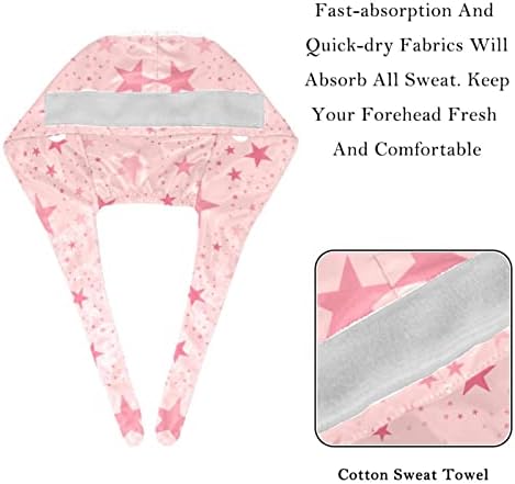 Jdez 2 pcs כובעים עובדים לגברים כוכבים דפוס ורוד נשים מתכווננות עובדות כובעים כובעי בופנט עם רצועת זיעה