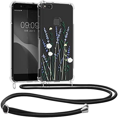 CWMobile Crossbody Case תואם ל- Huawei P10 Lite Strap - פרחי בר לבנדר/ירוק/שקוף