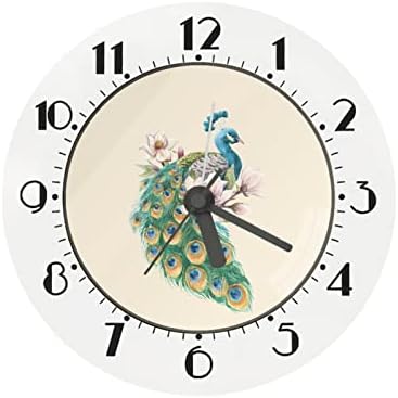 Biyeejit Peacock Print Chloic שעון מעורר, שעון קיר שולחן שולחן דקורטיבי שאינו מקליק, קל משקל וקל לקריאה/לשים