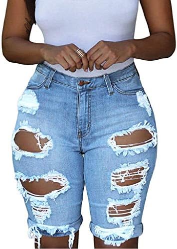 מכנסי ג'ינס קצרים נשים פלוס גודל גודל נמתח שולי גלגל מכנסי חוף קצרים