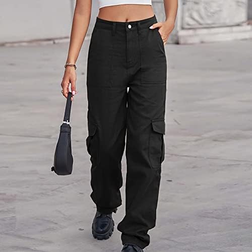מכנסי מטען ג'ורסה מכנסיים לנשים לנשים אמצע עליית מכנסי מטען נשים עם מכנסי מכנסי מטען חגורה מכנסי רוכסן