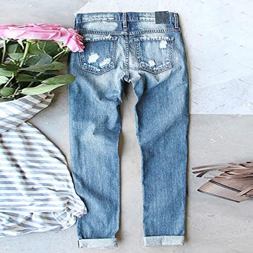 כיוון חדש על מכנסיים ג'ינס ג'ינס יום עצמאות הדפסים קרועים מכנסיים ג'ין לנשים קרועות