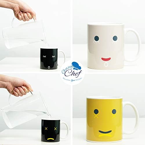 קסם צבע שינוי מצחיק ספל-2 חבילה מגניב קפה תה ייחודי חום שינוי רגיש כוס 12 עוז צהוב & מגבר; לבן שמח פנים