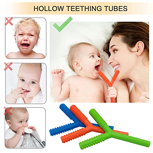 צעצועי נשכן לתינוק לתינוקות 6-12 חודשים, 3 מארז צינורות נשכן חלולים לפעוטות תינוקות, י צורת סיליקון