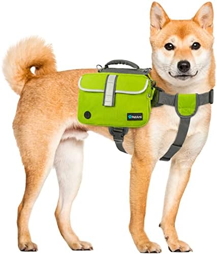 תיק גב לכלבים של פטאמי לכלבים גדולים בינוניים, תיק אוכף לכלבים ללבישה, תרמיל רתמה עם כיסי צד בטיחותיים