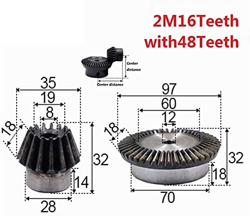2 יחידות 1: 3 הילוך פוע 2 מודולוס 16 שיניים חור 8 ממ+ 48 ט חור פנימי 12 ממ 90 תואר כונן החלפת הילוכים