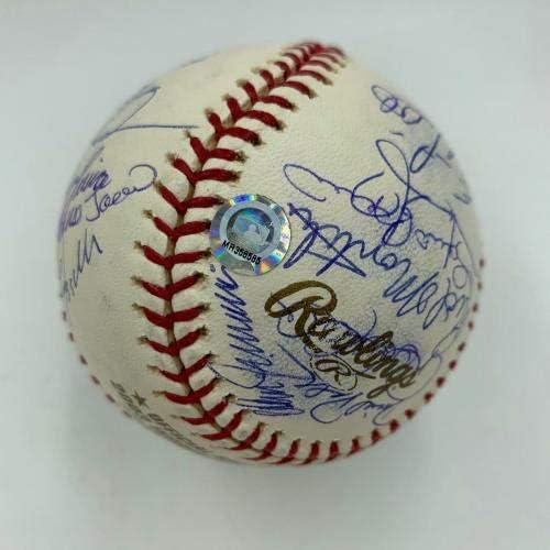 צוות ינקי 2003 חתם על סדרת העולם בייסבול דרק ג'טר ומריאנו ריברה MLB - כדורי בייסבול עם חתימה