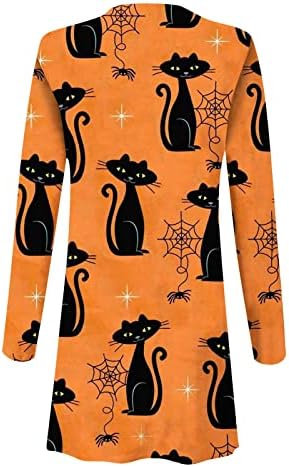 חולצה מזדמנת של נשים ליל כל הקדושים צמרות שרוול ארוך סוודר סרוג רך דלעת הדפסת חתול קדמי פתוח קרדיגן