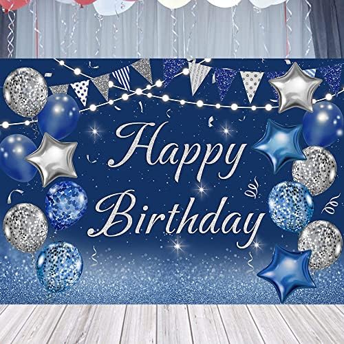 יום הולדת שמח רקע קישוט חיל הים כחול וכסף גליטר בלוני כוכב באנר רקע גברים נשים מסיבת יום הולדת אספקת