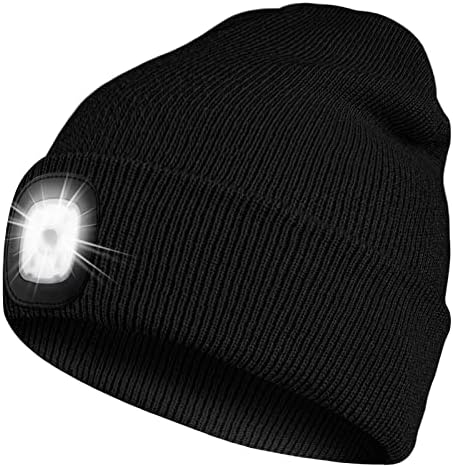 כובע בוסטטור LED BEANIE עם כובע פנס קליל ונטען, כובע חורפי יוניסקס חם עם פנס לריצה של קמפינג טיולים,