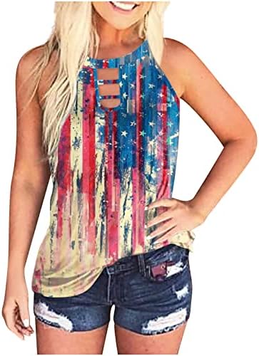 חולצות לנשים סתיו סתיו סירה ללא שרוולים צוואר אמריקה דגל אמריקאי כוכב גרפיקה חותכת מפוסת טופ טייז נערות