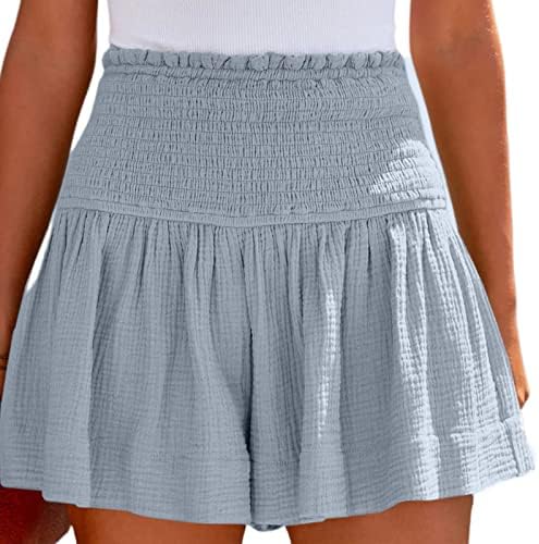 קימלוג נשים מכנסיים קצרים כותנה גבוהה אלסטי מותן קפלים לפרוע חמוד מכנסיים קצרים חוף זורם מזדמן מכנסיים