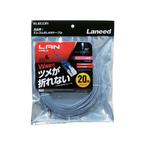 エレコム ELECOM LD-GPT/BU200 CAT6 כבל LAN, 65.6 רגל, למחבר יש כרטיסייה בלתי ניתנת לשבירה, סטנדרט, כחול