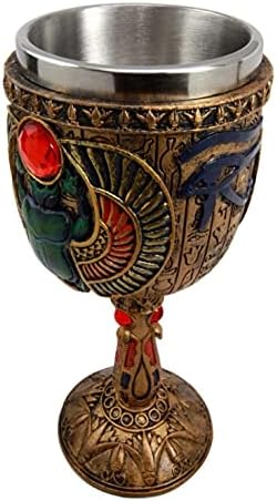 אברוס עתיק מצרי יין גביע זהב הירוגליפי עיצוב עם אלים של מצרים פנים 6 עוז 7 גבוה