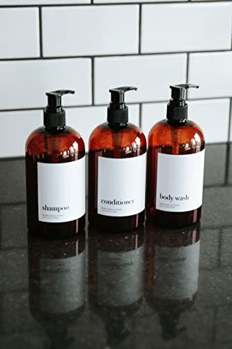 בקבוקי שמפו למילוי ענבר למקלחת, סט של 3 בקבוקים מרכך שמפו מרכך שטיפת גוף שטיפת גוף, מתקן משאבות מקלחת