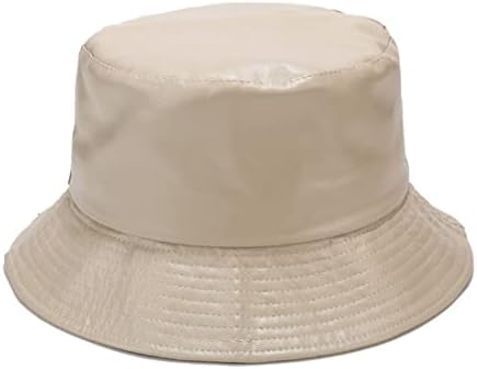 יוניסקס רטרו עור אופנה עור דלי שחור כובע דיג הפיך כובע שמש אופנתי לגברים נשים （56-58 סמ