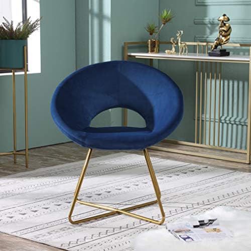 ריהוט עגול כיסא מבטא מרופד קטיפה משיי עם בסיס מוגמר בגוון זהב, 25 ד על 28 וואט על 31.5 שעות, כחול