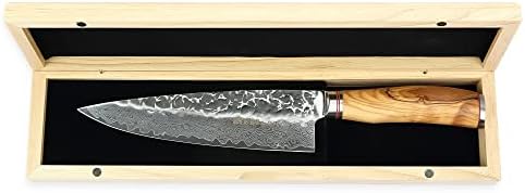 מסלול 83 מאת מו קזון XL 8.5 סכין שף - בעבודת יד - מצופה טיטניום שחור 67 להב פלדה דמשק - ידית עץ זית