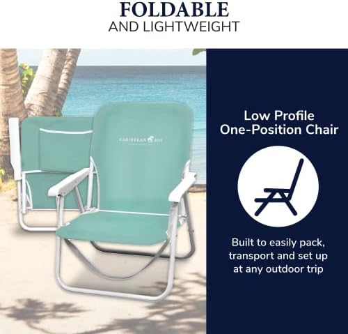 כיסא חוף מתקפל של הקריביים, 1 מיקום קל משקל וכיסא קמפינג חיצוני מתקפל נייד עם רצועת נשיאה, מנטה