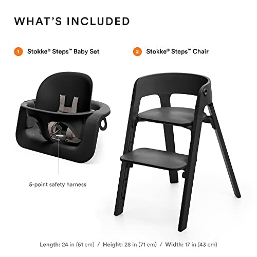 סטוקה מדרגות כיסא גבוה, שחור - מערכת מושבים 5 ב - 1 - כולל סט תינוקות-מתאים לתינוקות 6-36 חודשים-כיסא