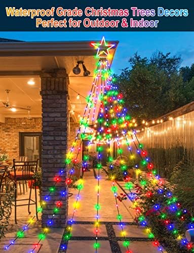 קישוטי חג המולד של Maojia אורות מפל חיצוניים, 344) 8 מצבים אורות עץ עץ טופר אורות מיתרים כוכב מיתרים