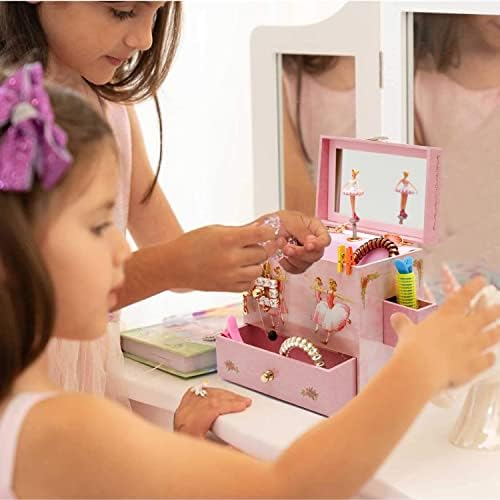 קופסת תכשיטים לילדות וילדים קופסת תכשיטים לילדות קטנות מתנות יום הולדת, עם בלרינה מסתובבת ו -4 מגירות