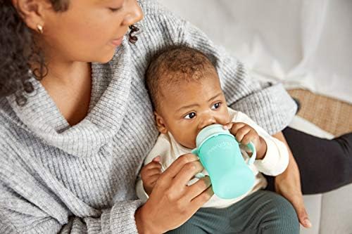 כוס קש זכוכית תינוק כל יום, מ 6 חודשים, שרוול סיליקון, כולל זרבובית סיליקון, ידיות שתייה, כובע מגן,