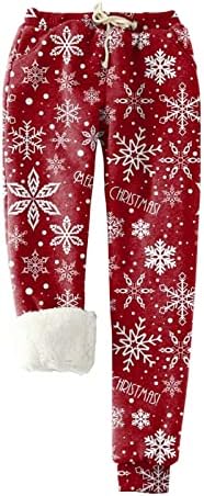 XXBR לחג המולד מכנסי טרנינג לנשים חג המולד שרפה מרופדת בחורף חורף חם אתלטי ג'וג'ר חג המולד פתית שלג
