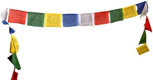 דגל תפילה טיבטי - עיצוב מסורתי בינוני - גליל של 25 דגלים - בעבודת יד בנפאל - דגלים בודהיסטים - 5 צבעי