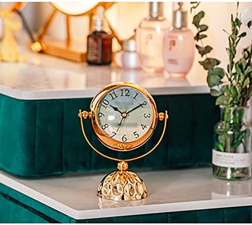 UXZDX NORDIC GOLDEN VINTAGE שולחן שעון דקור בית מראה רטרו מתכת שעון מעורר שעון שולחן שולחן סלון שולחן
