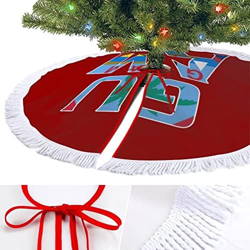 דגל גואם חצאית עץ חג המולד אדומה חצאית עץ חג המולד עגול עם קצה משולב לקישוטים לחצר חיצונית מקורה