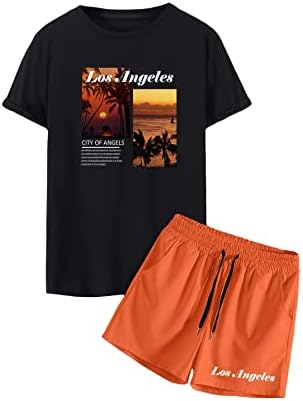 חולצת טי של הדפס גרפי של Gorglitter גברים ומכנסי מכנסיים קצרים סטים תלבושות 2 חלקים