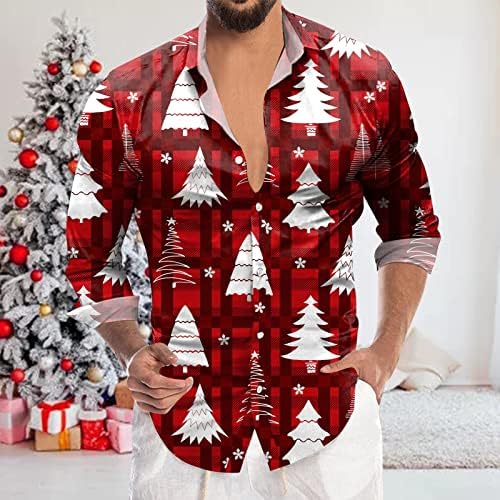 XXBR לחג המולד גברים מזדמנים חולצות תחתון קז'ון שרוול ארוך צווארון צווארון חולצה חידוש מצחיק חג המולד