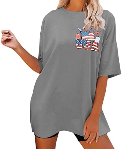 חולצת טי ליום העצמאות לנשים קיץ 4 ביולי חולצה טרנדית דגל אמריקאית חולצה עם חולצות גדולות של קיץ