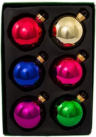 קורט אדלר 65 ממ קישוטי כדור זכוכית צבעוניים מבריקים, סט קופסאות 6 חלקים, חג המולד