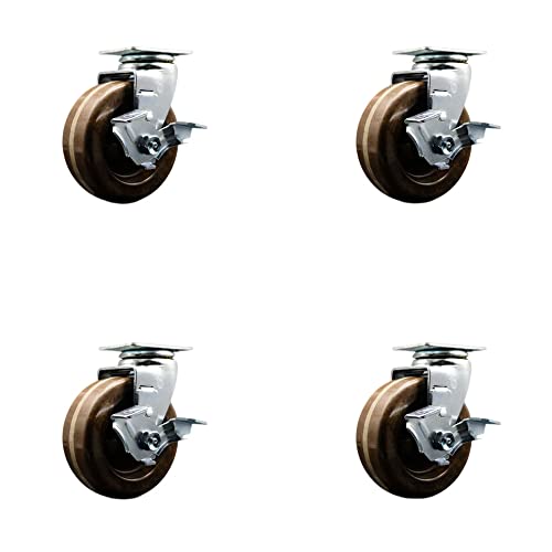 סט גלגלי צלחות עליון מסתובב - שחור 4 אינץ 'על 2 אינץ' טמפרטורה פנולית גלגל - מיסב ברונזה –1,800 פאונד.