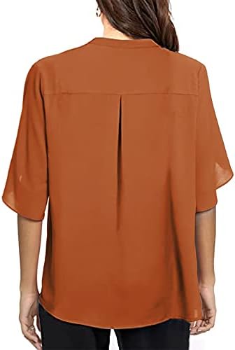 חולצות Dopocq לנשים באופנה אופנה חצי שרוול חולצה טיול ארוך טיול V צוואר שיפון כפתור נוחות מתאימים חולצות