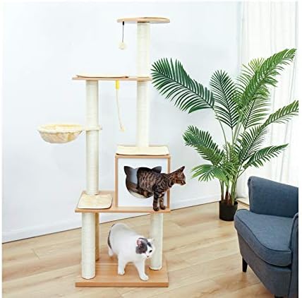 קאנג-ל 65.6 סנטימטרים מודרני חתול עץ 6 רמות חתול מגדל עם חסון מגרד הודעות לחיות מחמד לשחק בית גדול דירה