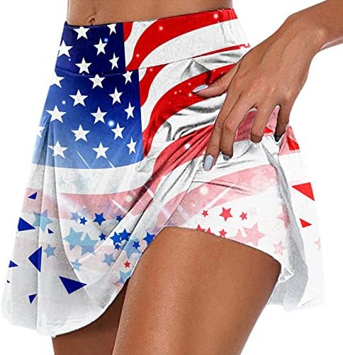 4 ביולי דגל אמריקה חצאיות אתלטיות עם מכנסיים קצרים לנשים מותניים גבוהים זורמים קפלים גולף סקורטס 2 ב