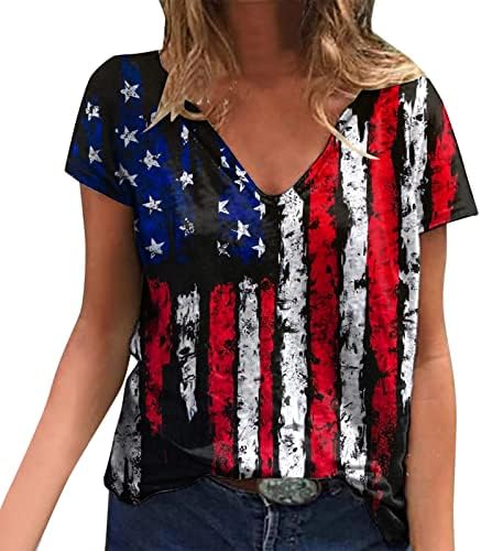 חולצת דגל אמריקאית נשים 4 ביולי חולצת טריקו פטריוטית נשים נ 'צוואר פסים ארהב טיז בסיסי צמרות גרפיות
