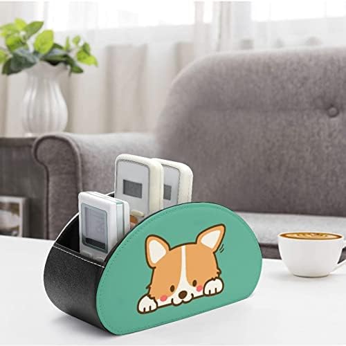חמוד קורגי כלב מרחוק טלוויזיה שליטה מחזיק עור מפוצל תיבת אחסון ארגונית עם 5 תאים עבור שולחן העבודה שינה